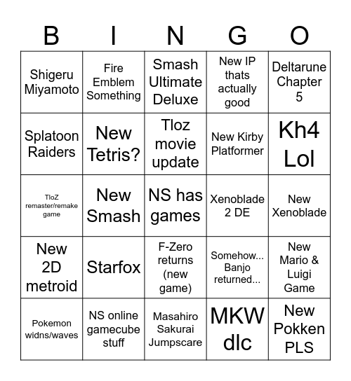 Nitendo Direct 09/06/26 Bingo Card