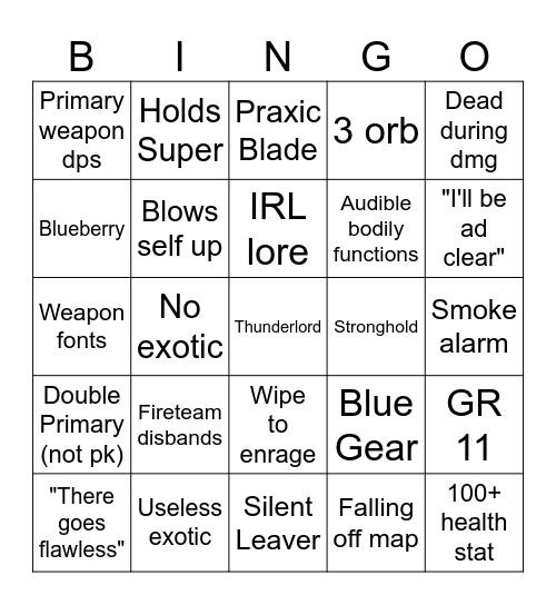 LFG Bingo Card