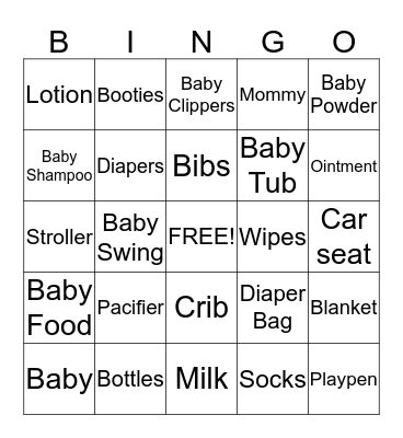 Baby Shower Bingo  Bingo Card