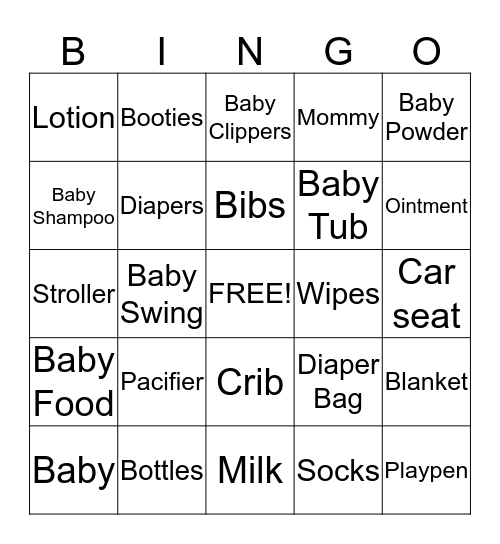 Baby Shower Bingo  Bingo Card