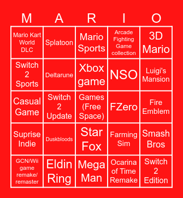 Nintendo Direct 6/9 2026 Bingo Card