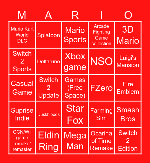 Nintendo Direct 6/9 2026 Bingo Card