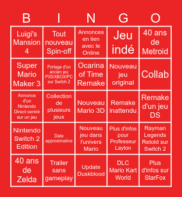 NINTENDO DIRECT. Bingo Card