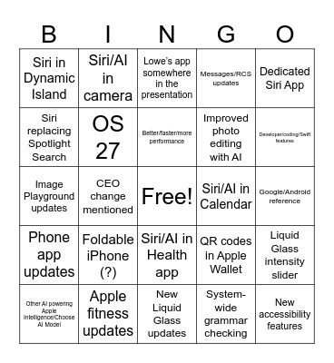 WWDC26 BINGO Card