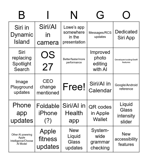 WWDC26 BINGO Card