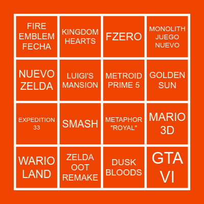 NINTENDO DIRECT 09.06.26 Bingo Card
