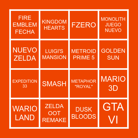 NINTENDO DIRECT 09.06.26 Bingo Card