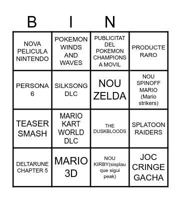Nintendo Direct 9/6/2026 Bingo Card