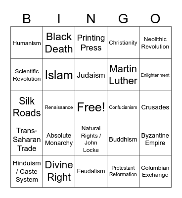 HISTORY BINGO Card