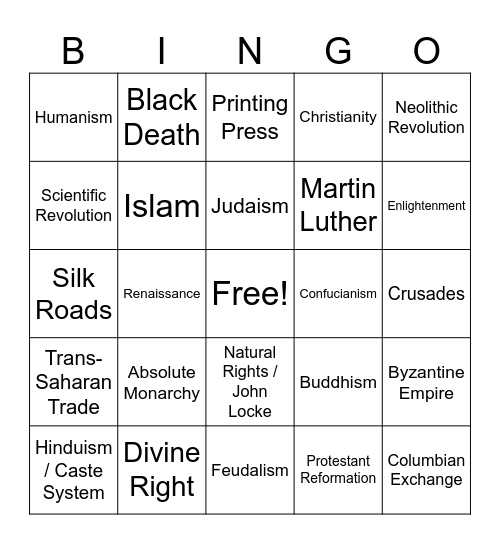 HISTORY BINGO Card