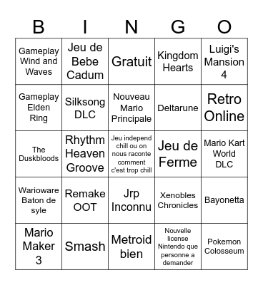 Nintendo Direct Juin 2026 Bingo Card