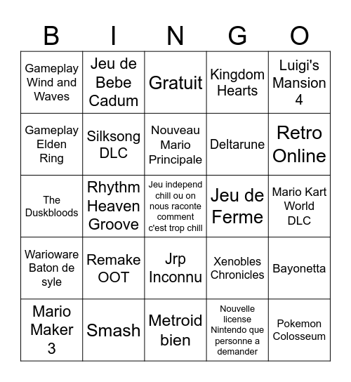 Nintendo Direct Juin 2026 Bingo Card