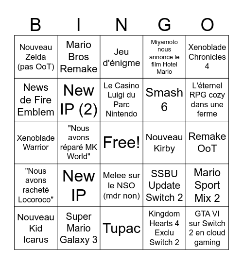 Nintendo Direct Bingo - Juin 2026 Bingo Card