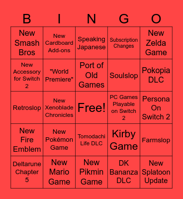 Nintendo Direct Bingo Card