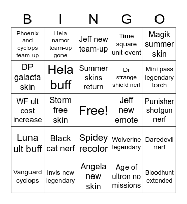 Season 8.5 Bingo Card