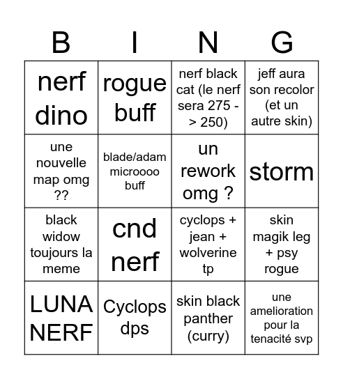 Rivals 7.5 Bingo Card