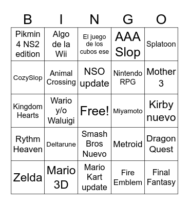 Nintendo Direct Bingo Card