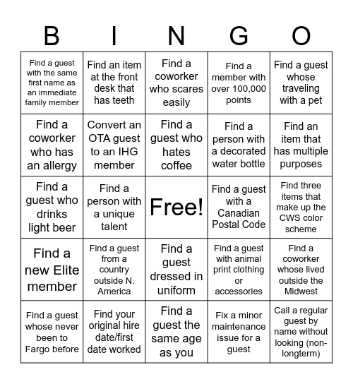 CWS-NDSU Front Desk Bingo 2026 Bingo Card