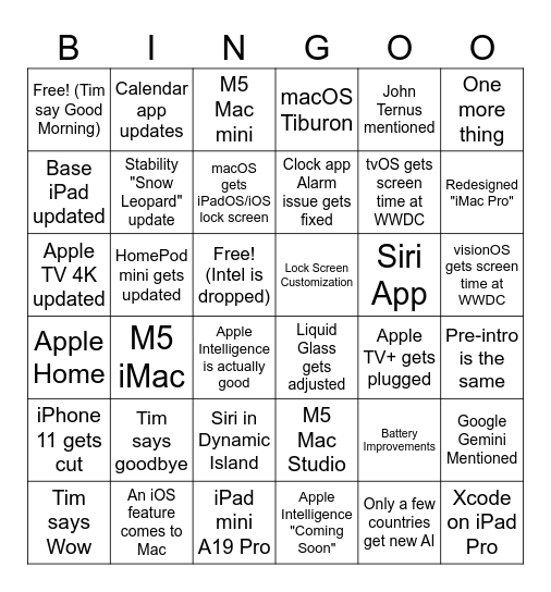 WWDC26 Bingo Card