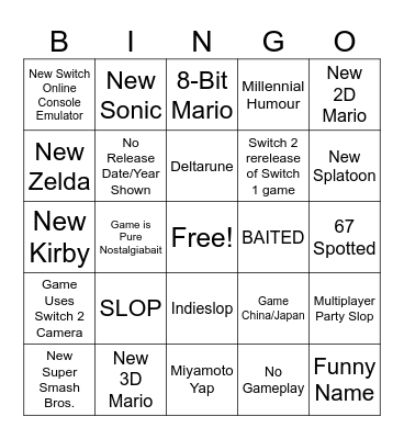 Nintendo Direct! Bingo Card
