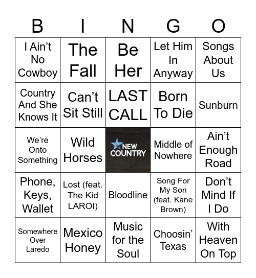 New Country Bingo Card