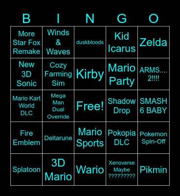 Nintendo Direct Bingo Card