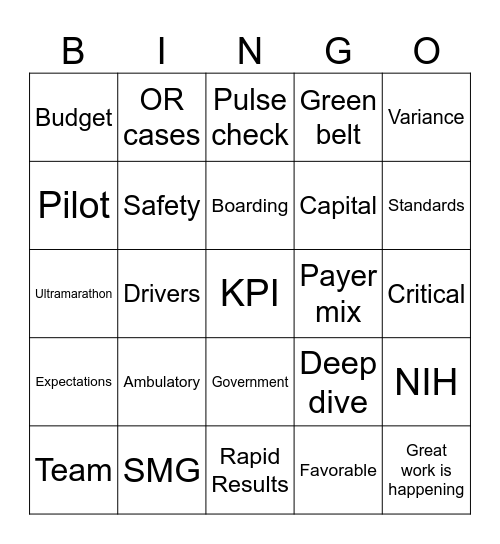 Department Heads Bingo Card