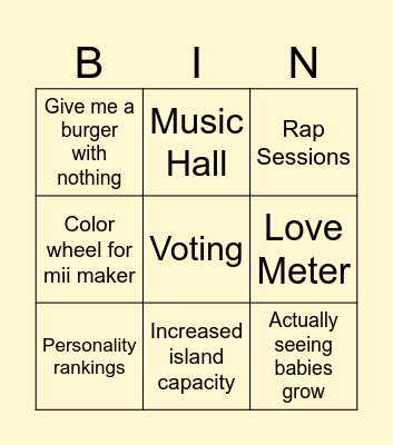 Tomodachi life: living the delusion Bingo Card