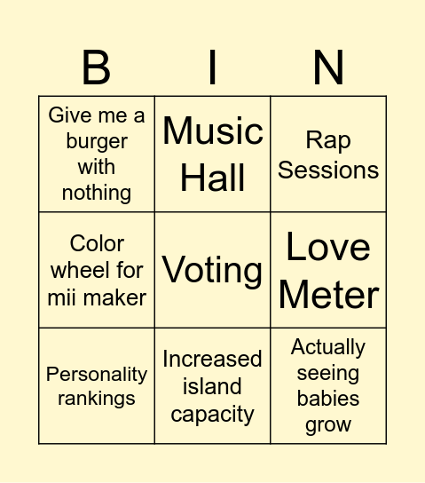 Tomodachi life: living the delusion Bingo Card