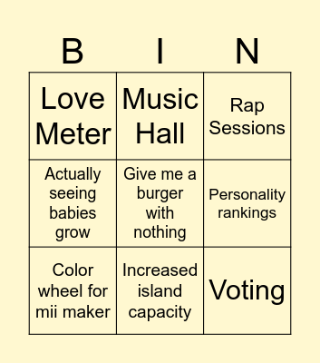 Tomodachi life: living the delusion Bingo Card