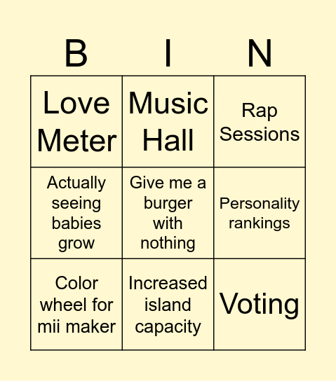 Tomodachi life: living the delusion Bingo Card