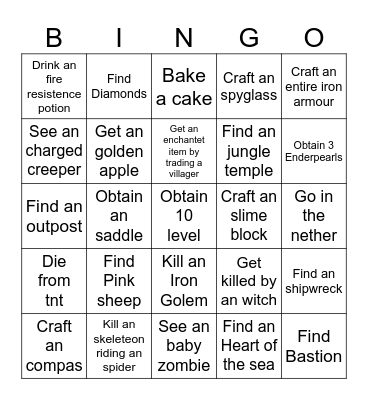 Minecraft Bingo Card