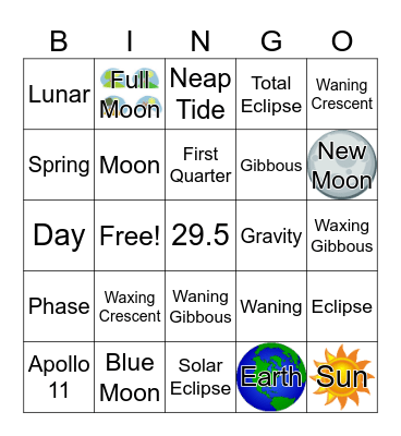 Moon Phases/Tides/Eclipses 2026 Bingo Card