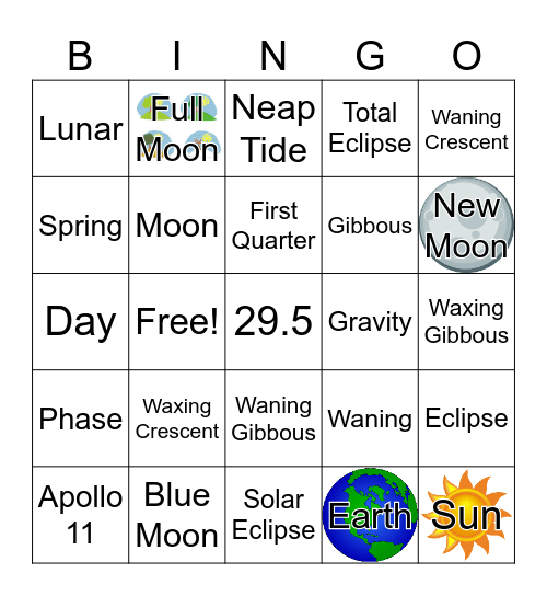 Moon Phases/Tides/Eclipses 2026 Bingo Card