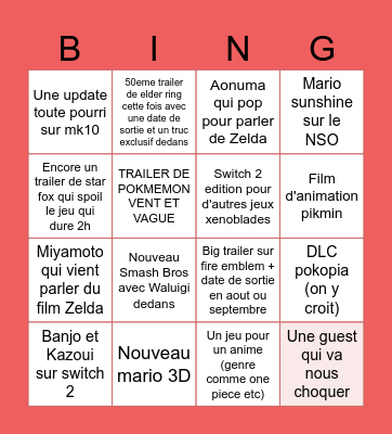 Nintendo Bingo Direct (nissou) Bingo Card
