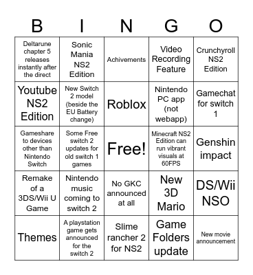 The EVIL June Nintendo Direct Bingo Card