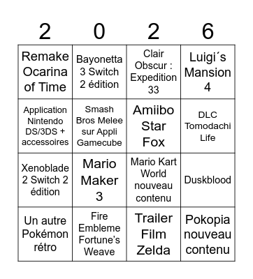 Nintendo Direct 2026 Bingo Card