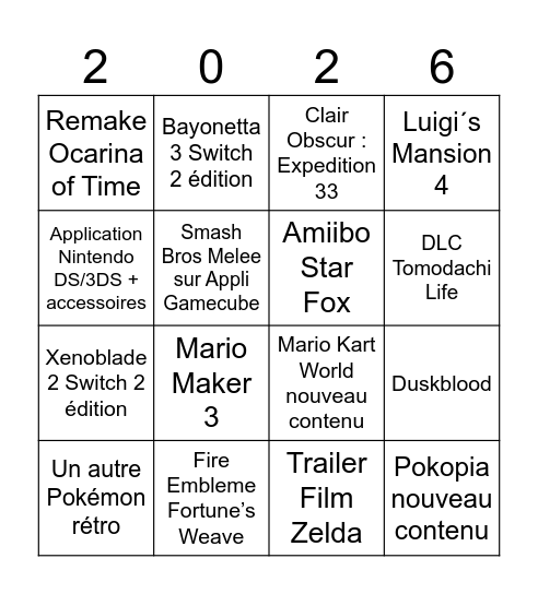 Nintendo Direct 2026 Bingo Card