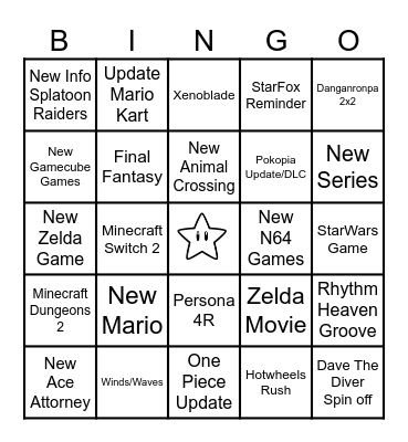 Nintendo Direct June Bingo Card