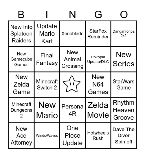Nintendo Direct June Bingo Card