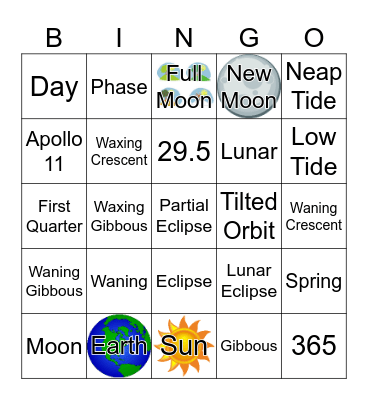 Moon Phases/Tides/Eclipses 2026 Bingo Card
