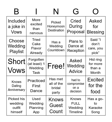 Adam's BIG Day Bingo Card