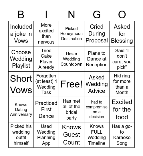 Adam's BIG Day Bingo Card