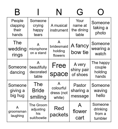 Wedding bingo Card