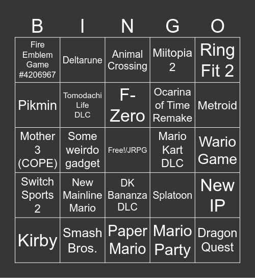 Nintendo Direct June 2026 Bingo Card