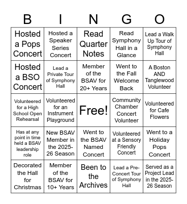BSAV Bingo Card