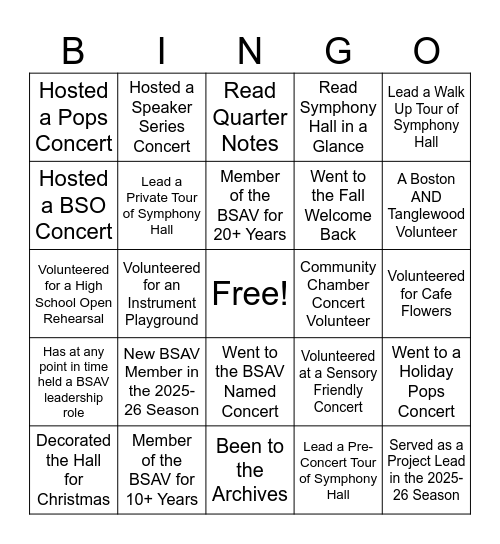 BSAV Bingo Card