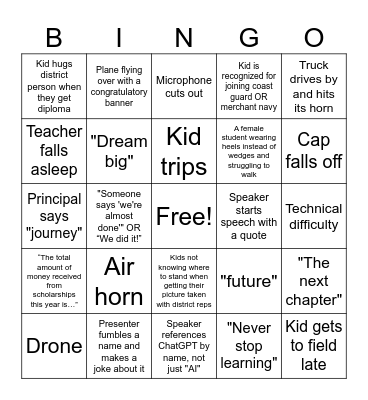 Graduation Bingo Card