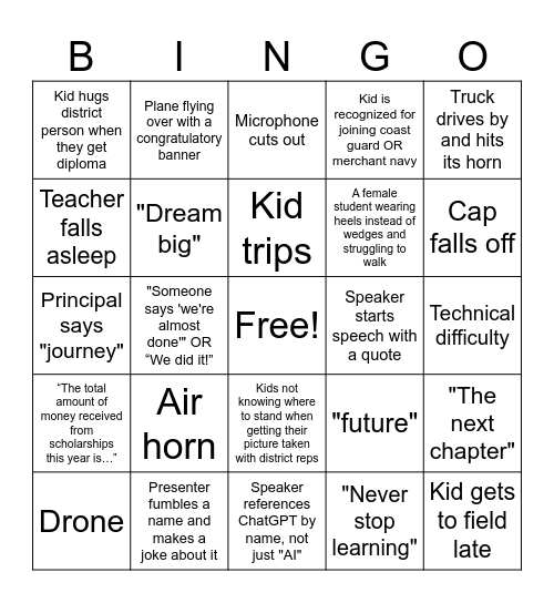Graduation Bingo Card