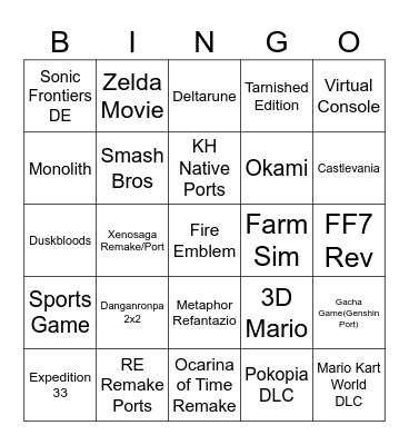 Nintendo Direct June 2026 Bingo Card